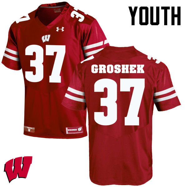Wisconsin Badgers Youth #14 Garrett Groshek NCAA Under Armour Authentic Red College Stitched Football Jersey GU40J25QK